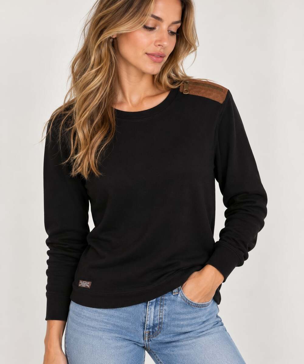 Lauren Ralph Lauren Shoulder Zip Pullover Top Size L Black